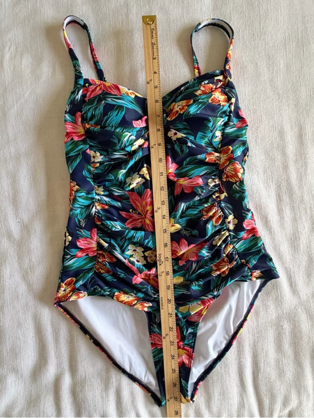 Ekouaer Swimsuit Womens XL Blue Floral One Piece Padded Tank Ruched Tropical - Picture 4 of 9
